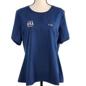 FIGS Team USA Medical Team Navy Blue Scrub Top Womens XL